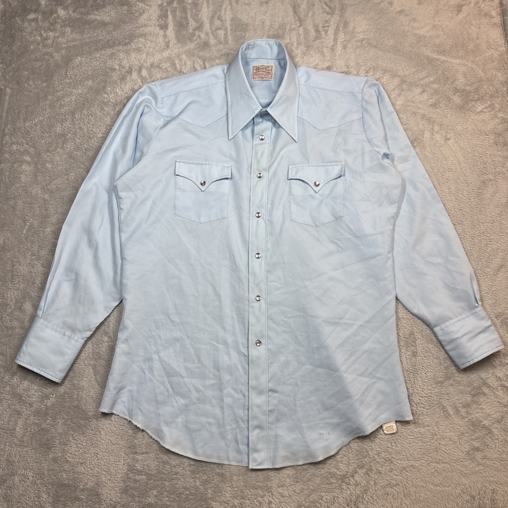 Vintage H Bar C Pearl Snap Shirt Mens Large Blue Western Dagger Collar READ‎
